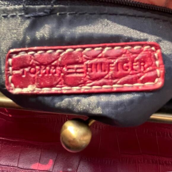 Vintage Y2K Tommy Hilfiger Red Fold Over Mini Bag Chain Strap Croc Embossed - Picture 5 of 8